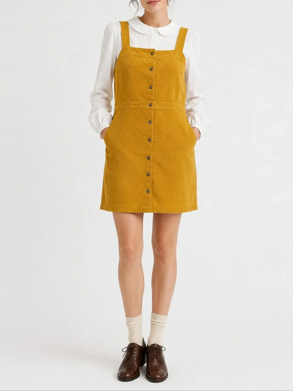J Crew Mustard Corduroy Jumper Dress Size 8 Button Front Twee Schoolgirl Preppy
